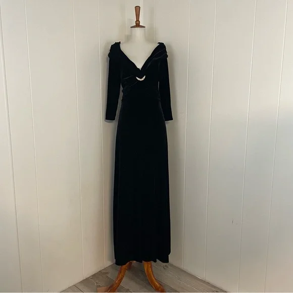 Vintage 90s Velvet Dress‎ Women’s 12 3/4 Sleeve V-Neck - Picture 12 of 12